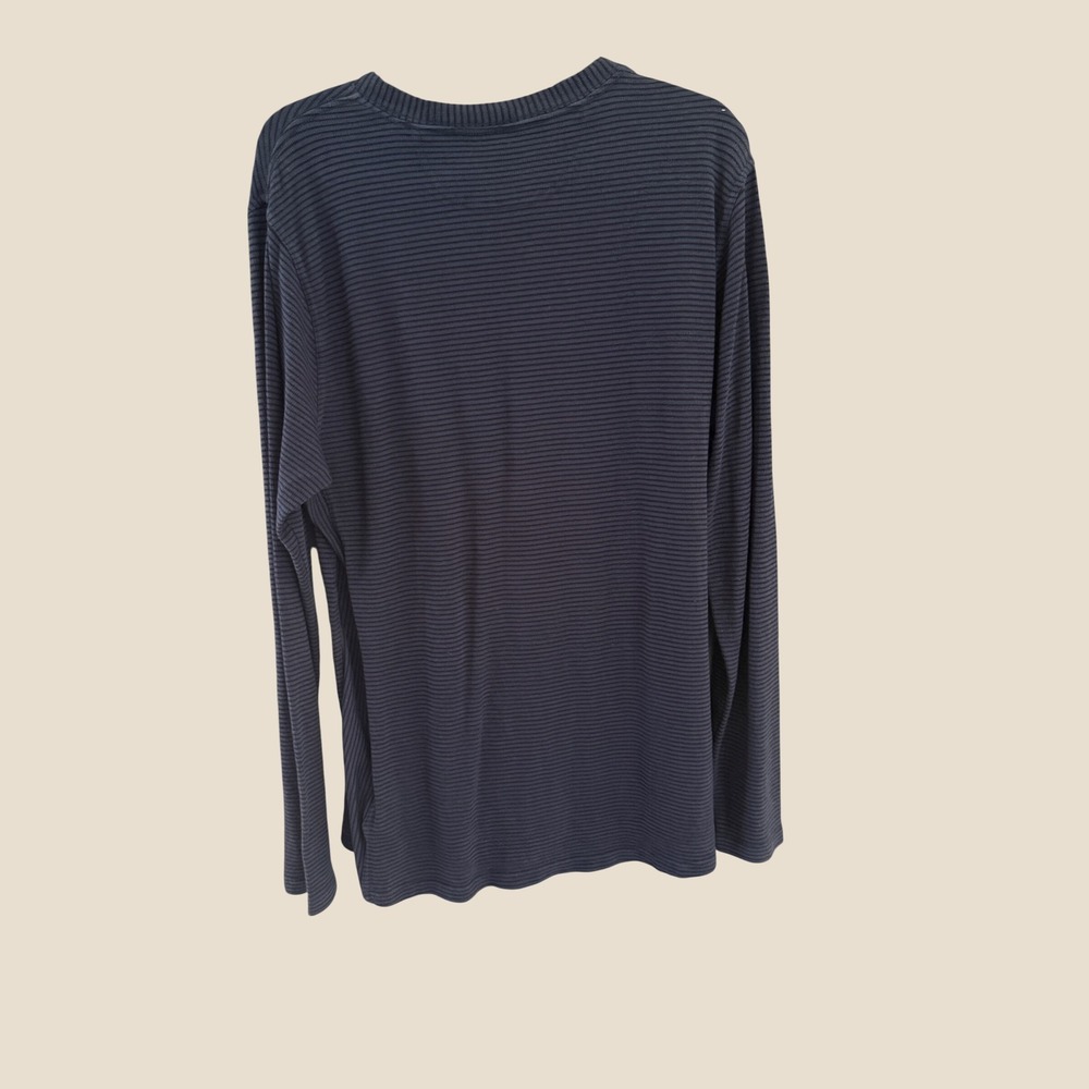 Nau Mens‎ Large Blue Striped Hemp Blend Long Sleeve Ribbed Henley Shirt - Picture 5 of 8